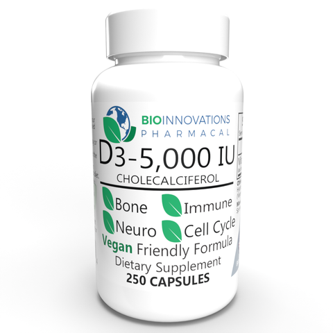 Vitamin D3, 5,000IU (125micrograms) 250 vegetable capsules GreenVits