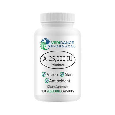 Vitamin A 25,000 IU | High-Potency Retinyl Palmitate for Vision & Immunity Support – 100 Vegetable Capsules