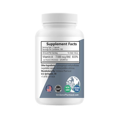 Vitamin A 25,000 IU | High-Potency Retinyl Palmitate for Vision & Immunity Support – 100 Vegetable Capsules