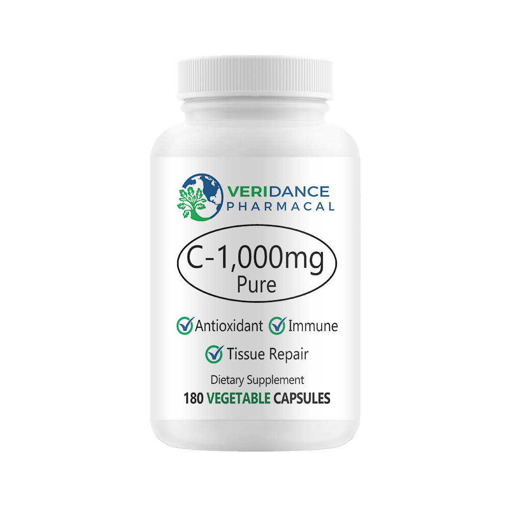 Vitamin C 1000mg – Ultra Pure, Non-GMO | 180 Vegetable Capsules