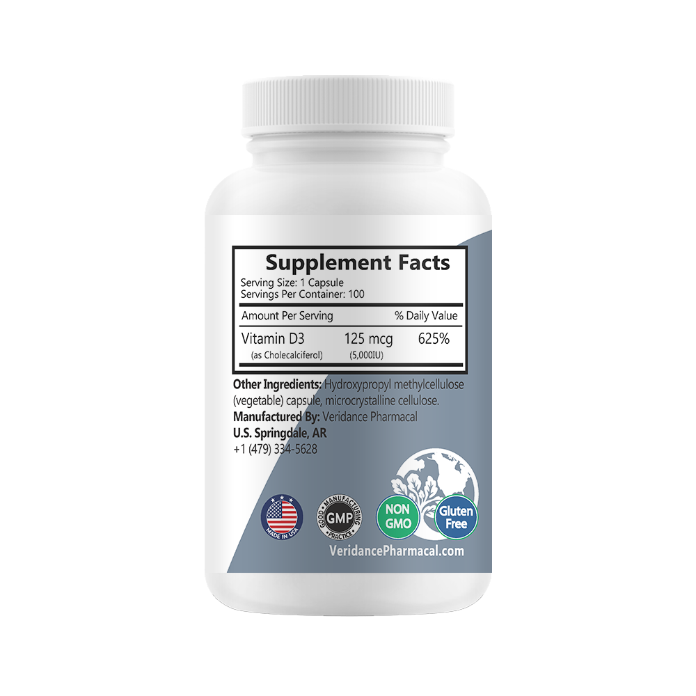 Vegan Vitamin D3 125mcg 5,000 IU – 100 capsules