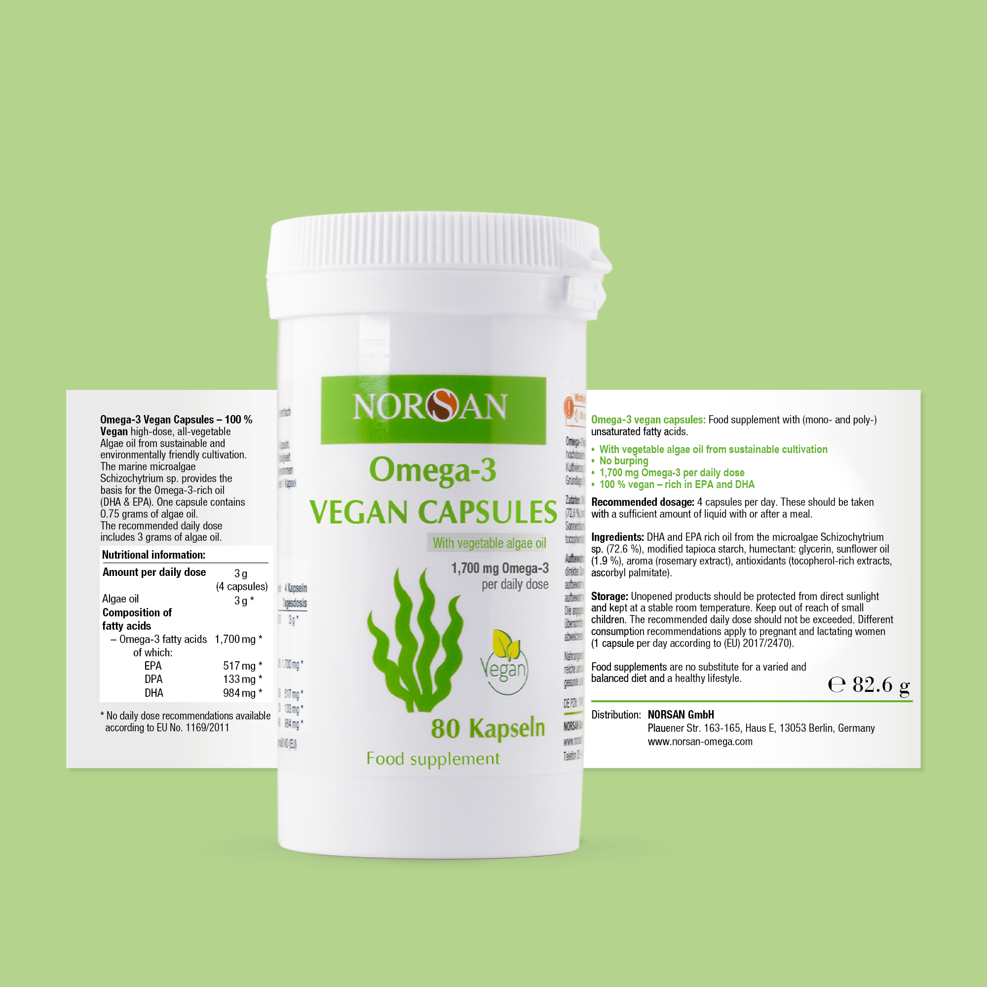 Norsan Omega-3 Vegan - High EPA & DHA - 80 Capsules