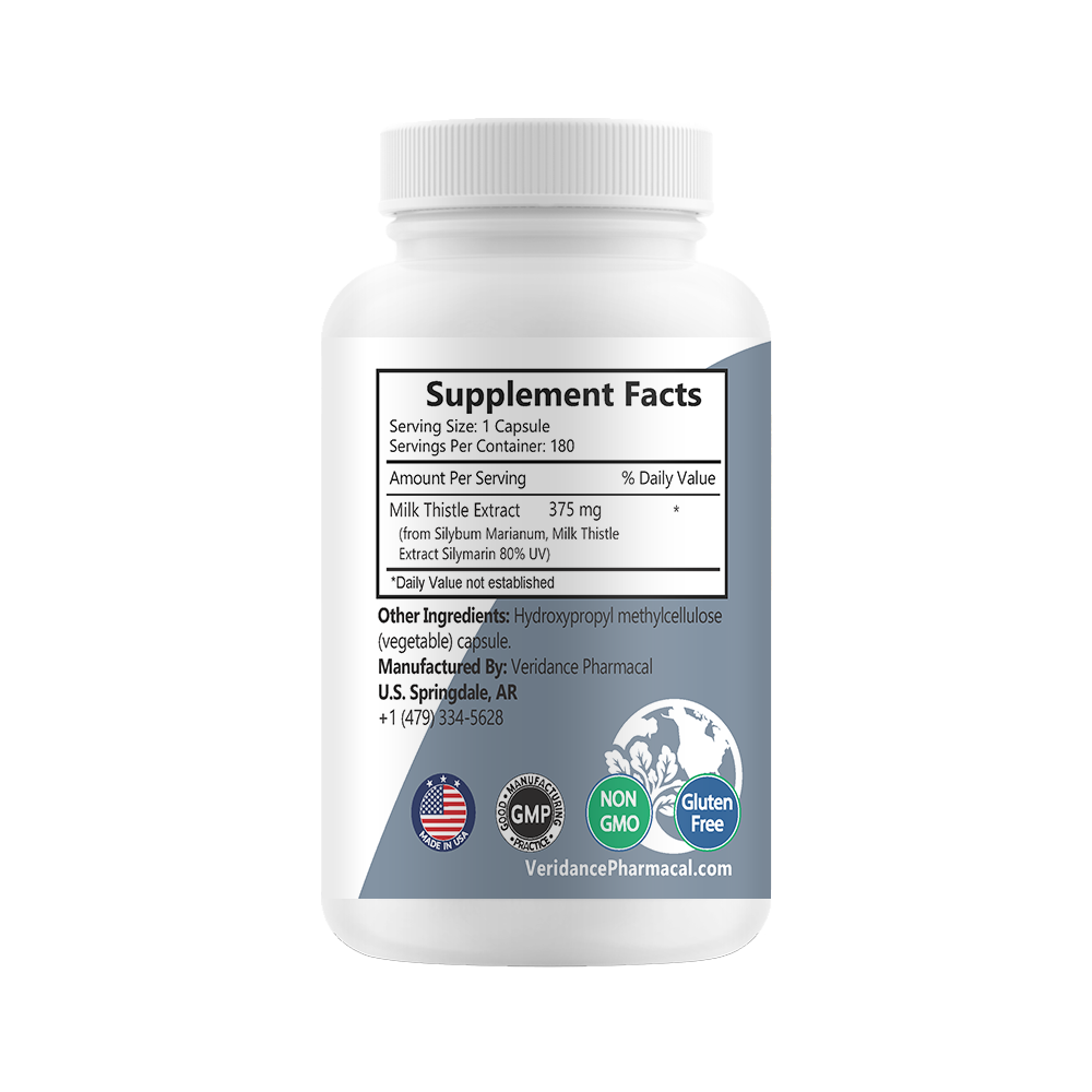 Silymarin Milk Thistle Extract - 180 vegetable capsules 375mg