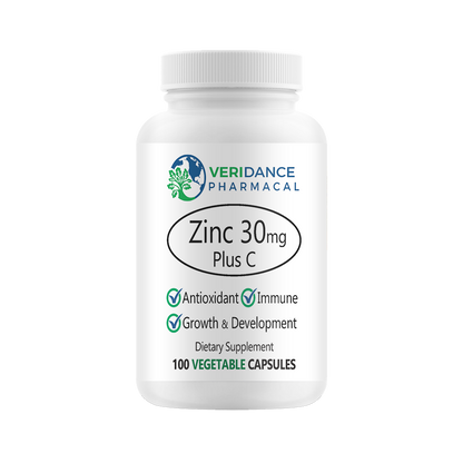 Zinc 30mg with Vitamin C – 100 Vegetable Capsules