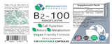 Vitamin B2 Riboflavin, B2-100, 100 mg, 120 vegetable capsules GreenVits